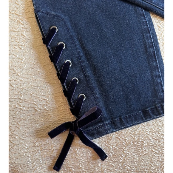 Crown & Ivy Skinny Jeans with Velvet Lace-up Bow. - Picture 8 of 9